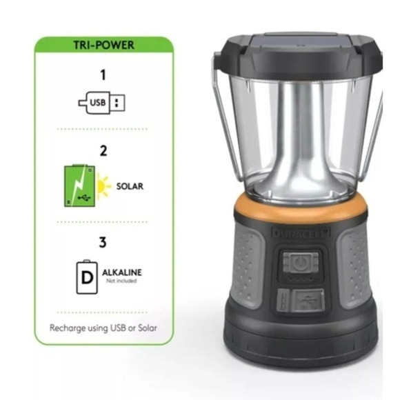 Duracell 2000 Lumens Tri-Power Rechargable Lantern Solar Power Built-In Battery - Picture 1 of 15
